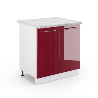 Vicco Armario Bajo Para Fregadero Fame-line, Rojo Burdeos Alto Brillo, 80 Cm, Et M&aacute;rmol