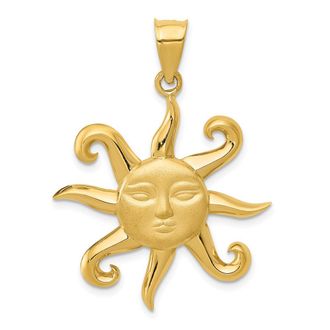 Diamond2Deal 14k Yellow Gold Satin Polished Sun Pendant