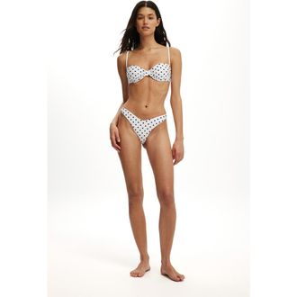 Cotton On Womens Dip Front High Side Brazilian Bikini Bottom in Missy Spot White Wash at Nordstrom, Size Large