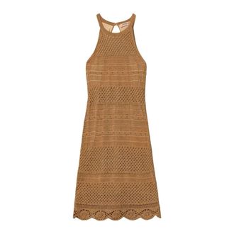 Twinset Mini Gebreide Jurk - Dames - Kleedjes - Beige - L - Katoen - Kleedjes