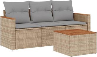 vidaXL Juego De Sof&aacute;s Jard&iacute;n Con Cojines 4 Pzas Rat&aacute;n Sint&eacute;tico Beige Vidaxl