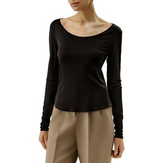 LilySilk Scoop-Neck Pure Silk Slim Fit Top in Black at Nordstrom, Size Medium
