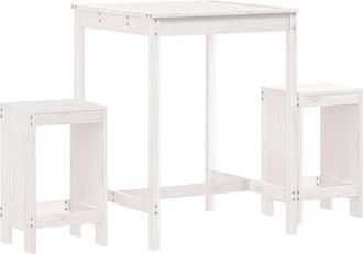 vidaXL 3 Piece Garden Bar Set White Solid Wood Pine Vidaxl