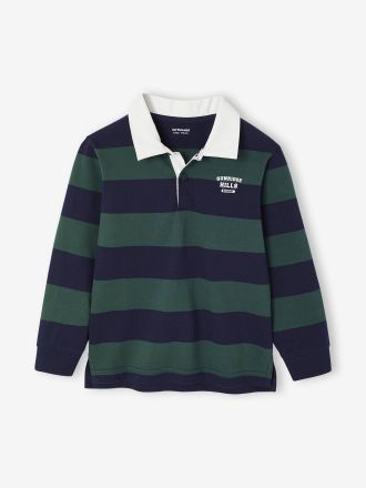Vertbaudet Gestreiftes Jungen Poloshirt mit Kontrast-Kragen gr&uuml;n