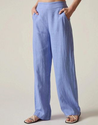James Lakeland Womens Relaxed Blue Linen Trousers - Size: 14