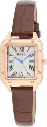 BCBGeneration Square Face Faux Leather Strap Watch, 25mm in Brown at Nordstrom Rack