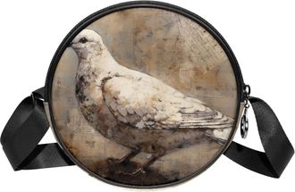 Generic Circle Crossbody Bag for Women, Vintage Pigeon Pattern Small Sling Bag Daypack with Zipper Adjustable Shoulder Straps Casual Ladies Girls Round Purse