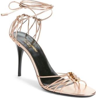 Saint Laurent Babylone Ankle Tie Sandal in Metallic Gold at Nordstrom, Size 10.5Us
