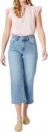 Judy Blue High Waist Double Button Waistband Wide Leg Crop Jeans In Blue