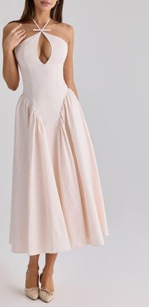 House of CB Lilli Keyhole Halter Fit & Flare Cocktail Dress in Blush at Nordstrom, Size X-Small