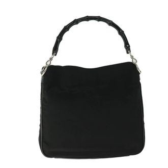 Gucci Vintage Bamboo Handle Nylon Black Nylon Handbag (Pre-Owned)