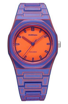 D1 Milano Electricclash Polycarbon Bracelet Watch, 37mm in Blue-Orange at Nordstrom