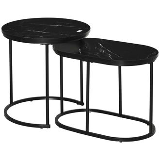HOMCOM 2 Pcs Modern Coffee Table with Faux Marble Side Accent Tables Black | TJ Hughes