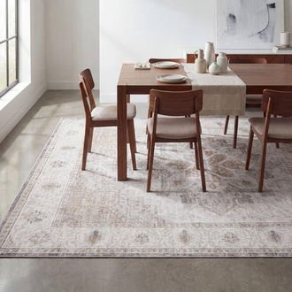 Jonathan Y Designs Eleanor Vintage Medallion Border Non-Slip Machine-Washable Green/Brown 4 ft. x 6 ft. Area Rug in Cream/beige at Nordstrom, Size 4Ft 0In X