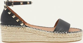 Valentino Garavani Rockstud Calfskin Flatform Espadrille Sandals