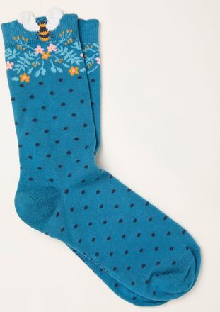 Fat Face FatFace Teal Blue Bee Floral Socks