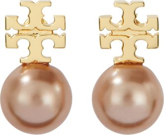 Tory Burch Faux Pearl Stud Earrings in Tory Gold /Pink at Nordstrom