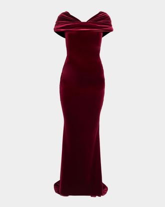 Talbot Runhof Kate Draped Velvet Mermaid Gown