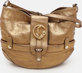 Roberto Cavalli Gold Leather Charm Flap Hobo