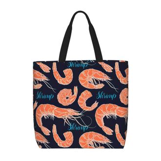 Generic Women Handbag Shrimp Pattern Sea Food Travel Tote Bag Print Casual Shopping Bags, For Graduation, Wedding, Daily, School, Swim