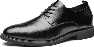Generic Dress Shoes for Men Lace Up Derby Shoes Round Toe Plaid Genuine Leather Block Heel Slip Resistant Rubber Sole Business(Black,8.5 UK)