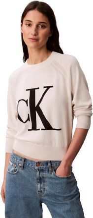 Calvin Klein Monogram Logo Mockneck Sweater Womens Pullover Sweater, Chalk, XL