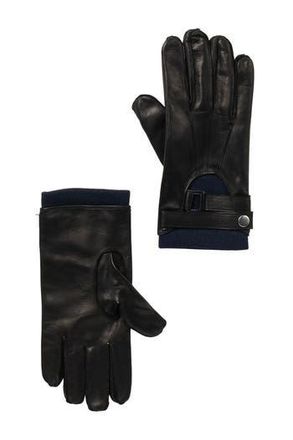 Portolano Faux Leather Half Moon Gloves in Black/navy at Nordstrom Rack, Size Medium