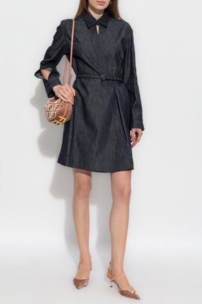 Fendi Denim Dress With Belt, Womens, Navy Blue