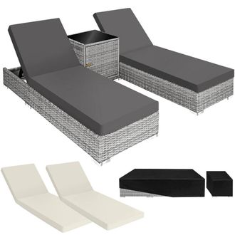 TecTake Set Of 2 Aluminum Rattan Lounge Chairs Nautica in Light Grey | Size: 2 Seater