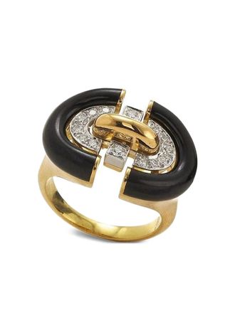 David Webb 18K yellow gold Unity Ring diamond and enamel ring - women - 18kt Yellow Gold - 6 1/2