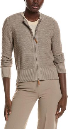Lafayette 148 New York Textured Crewneck Silk-Blend Cardigan