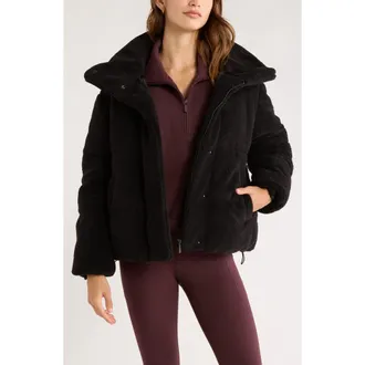 Zella Faux Shearling Puffer Jacket in Black at Nordstrom Rack, Size X-Large