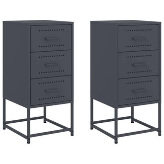 Berkfield Home Bedside Cabinets 2 pcs Anthracite 36x39x78 cm Steel in Charcoal | Size: 36 x 39 x 78 cm