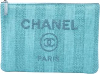 Chanel Pre-owned Deauville O Case Clutch - Dames - Vintage Clutch - Blauw - ONE Size - Tweed - Vintage