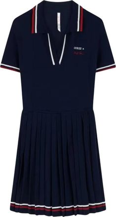 Guess Marilyn Short Sleeve Polo Sweater Dress - Dames - Kleedjes - Blauw - L - Polyester - Kleedjes