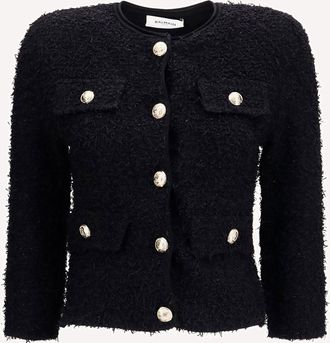 Balmain Double-breasted tweed cropped Jacket with logo buttons Female 36