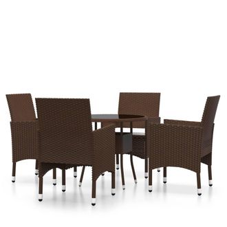 vidaXL Juego De Comedor Jard&iacute;n 5 Pzas Rat&aacute;n Sint&eacute;tico Marr&oacute;n Vidaxl