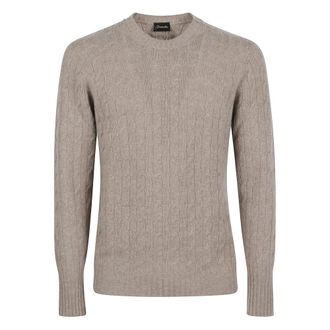 Drumohr Truien & Vesten, Heren, Beige, L, Wol, Rondgebreide wollen trui met kabelmotief