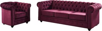 Vente-Unique Sof&aacute; 3 plazas y sill&oacute;n de terciopelo CHESTERFIELD - P&uacute;rpura