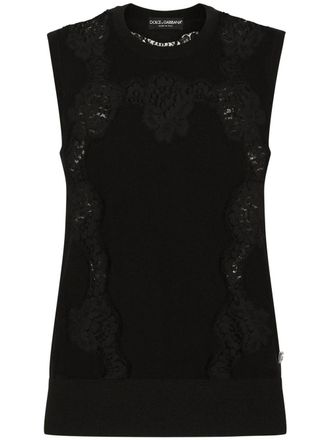 Dolce & Gabbana lace-panel cashmere-silk jumper - Black