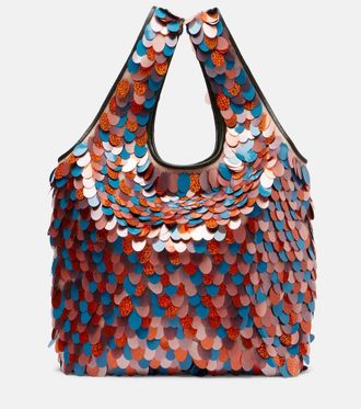 Dries Van Noten March Large leather-trimmed sequined tote bag