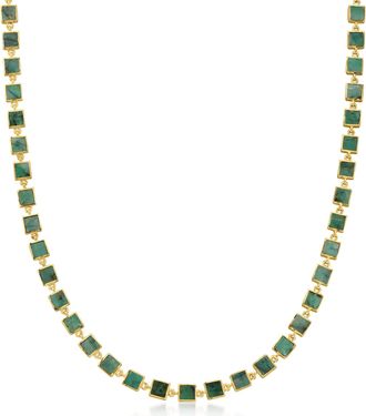 Ross-Simons Emerald Square-Link Necklace in 18kt Gold Over Sterling