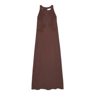 Ermanno Scervino Lange gevoerde viscose jurk met toon-op-toon kant - Dames - Maxi kleedjes - Bruin - XS - Kleedjes