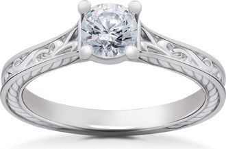 Pompeii3 1/2ct Lab Grown Vintage Scroll Solitaire Sophia Engagement Ring 14k White Gold
