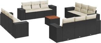 vidaXL Set De Sof&aacute;s De Jard&iacute;n Y Cojines 13 Pzas Rat&aacute;n Sint&eacute;tico Negro Vidaxl