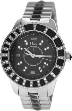Dior Pre-owned Dior Christal Quartz Diamond Black Dial Ladies Watch CD113115