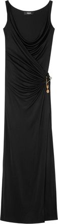 Versace Abito da sera con arricciature e spilla da balia - Nero