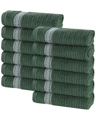 Superior Set Of 12 Brea Zero Twist Cotton Ribbed Geometric Border Plush Washcloths