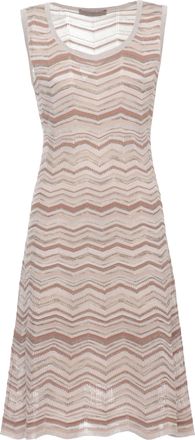 D.exterior Beige Viscose Midi Dress With Geometric Pattern