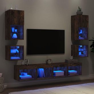 vidaXL Vidaxl - Muebles Tv Pared Con Led 8 Pzas Madera Ingenier&iacute;a Roble Ahumado
